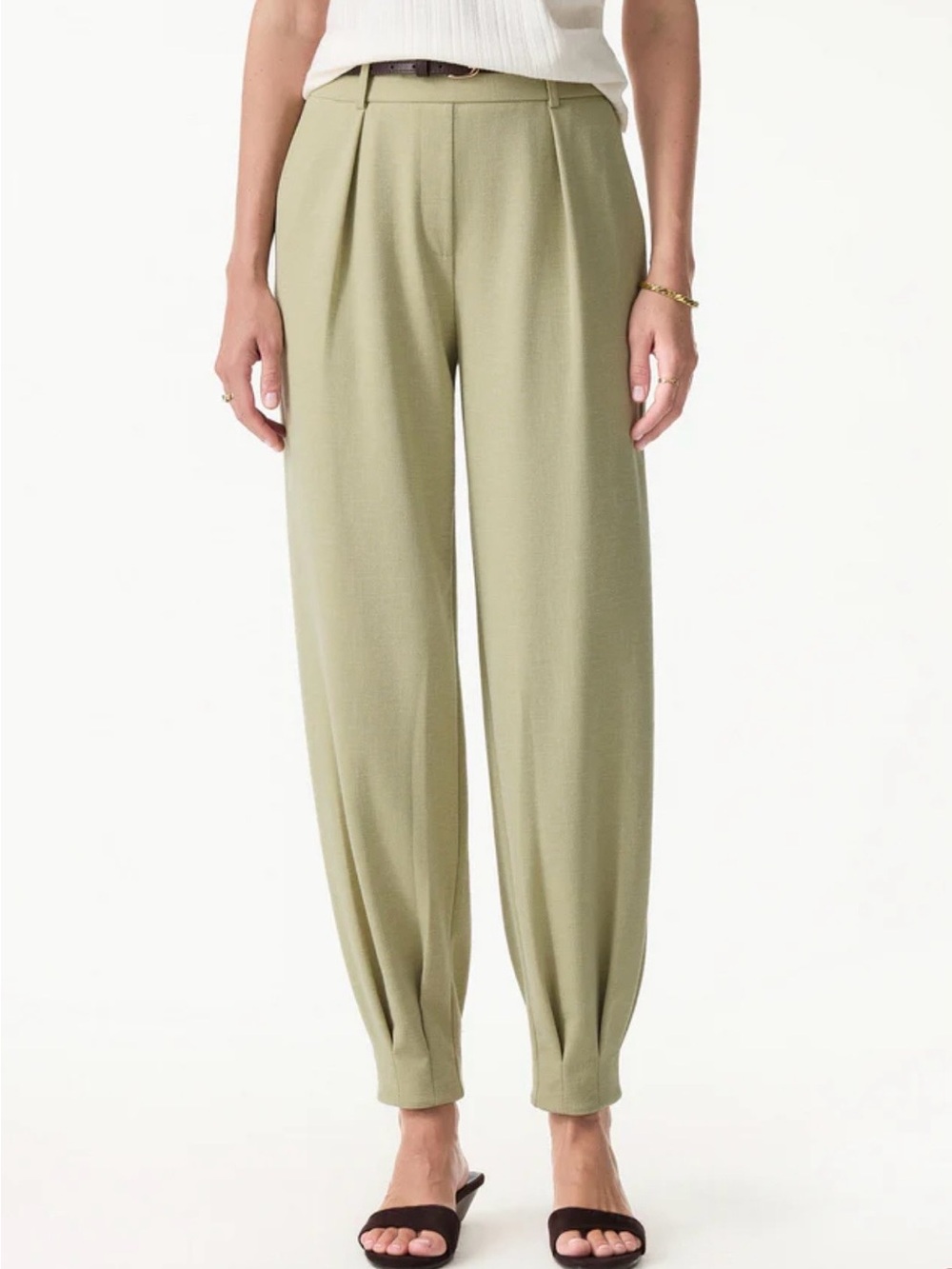 OGL Stretch Linen-Like Wrinkle-Resistant Tapered Pant Sage Green Tailored Office - Picture 4 of 14